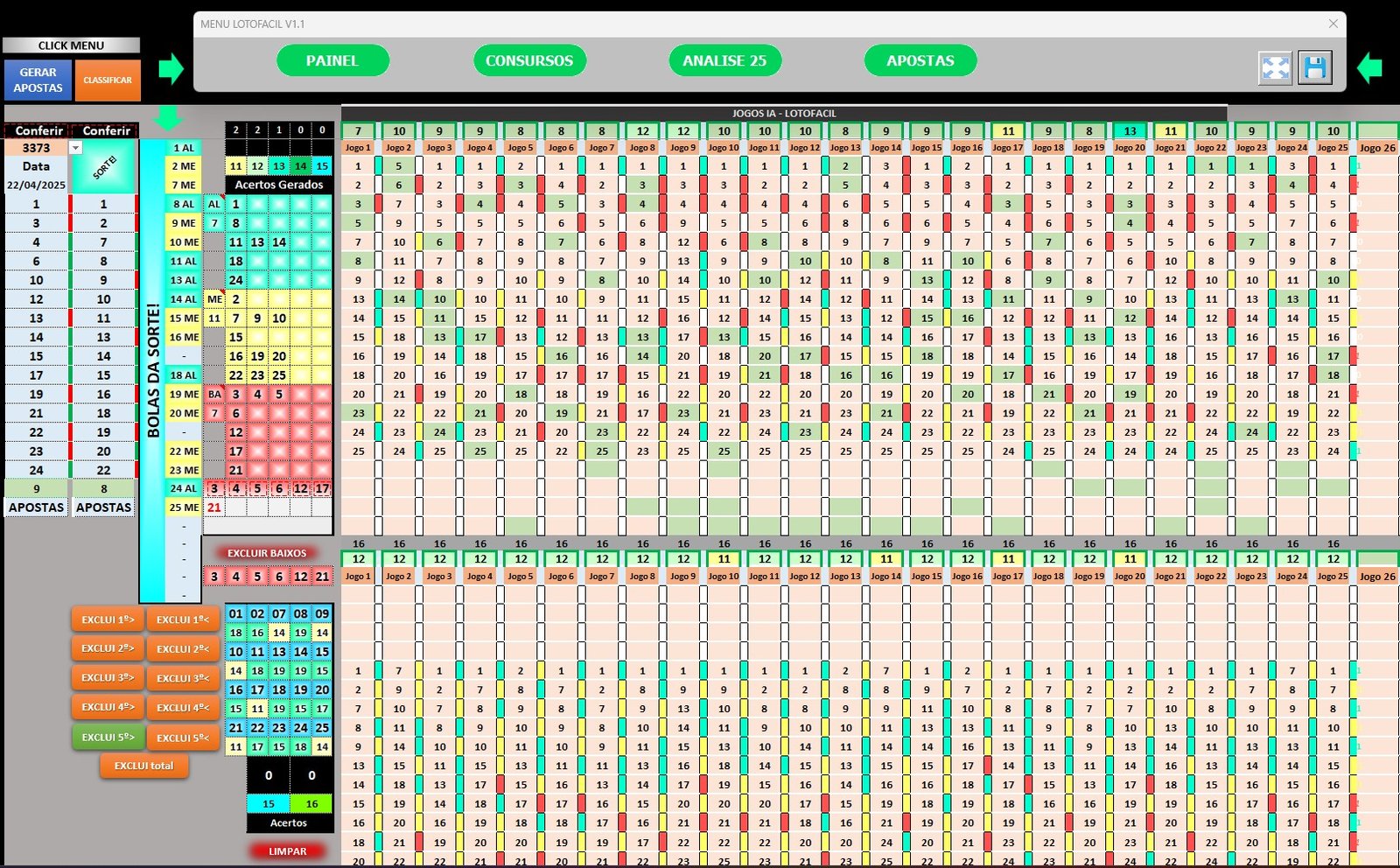 LOTO FACIL - Gráficos e Analises das